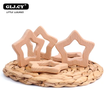 

10pcs Baby teether Handmade Beech Wooden Star Teether Baby Teething Toys DIY Crafts Pendant Chewable Pacifier Chain Accessories