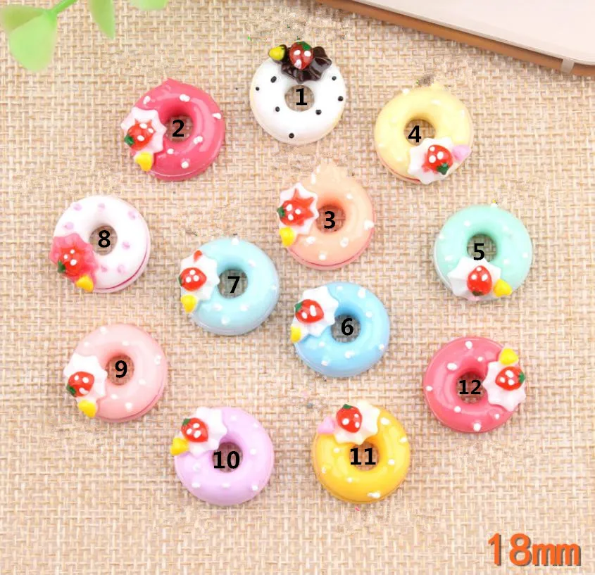 

Freeshipping 5color Flat back Resins Artificial Cabochons Resin diy Strawberry donuts resin Headwear accessories100pcs/lot