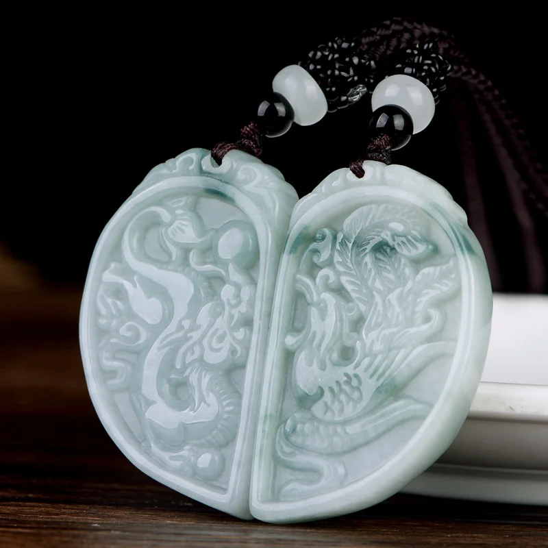 Ожерелье из натурального бирманского нефрита дракона Феникса пары подвесок