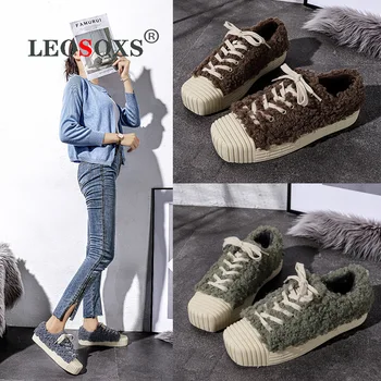 

Wool Shoes WomenFall and Winter Wear 2020 Flat Shoes Loafers Wild Teddy plus VelvetWarm lace-up Women's shoes