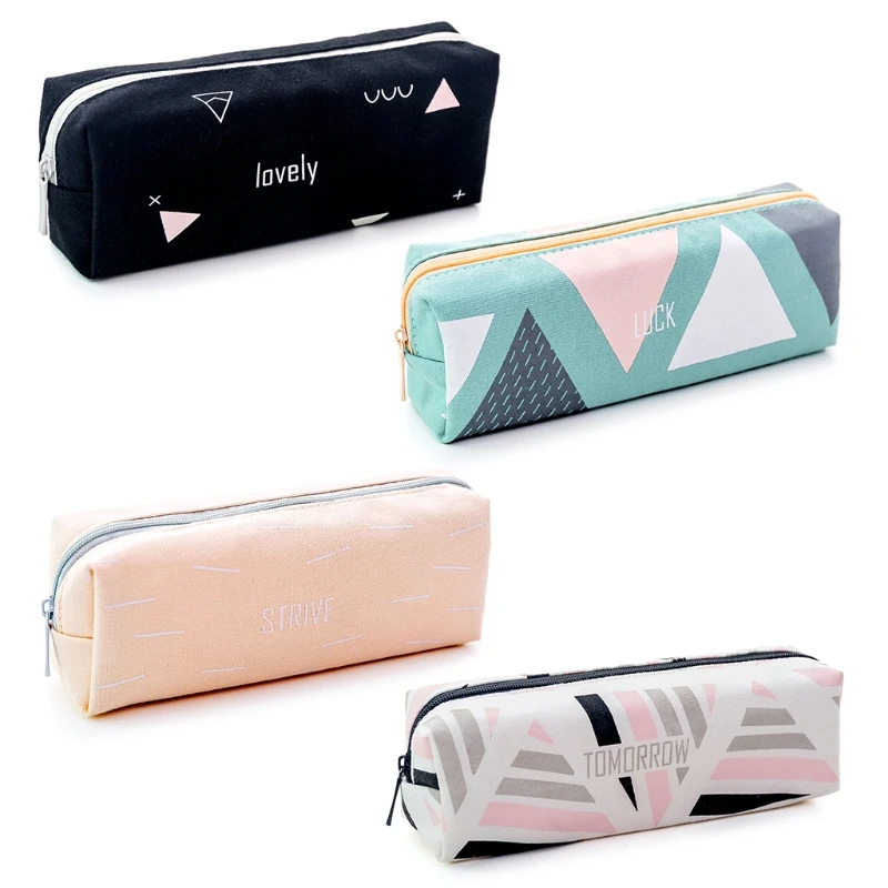 

Chic Canvas Geometry School Supplies Pencil Pen Case Bag Zipper Stationery Pouch Big Black Pen Box for girl boy Stationery