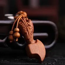 Персиковый деревянный брелок даргон голова топор кулон-брелок для автомобиля приносит безопасность брелок для ключей, Подарочный PMK10