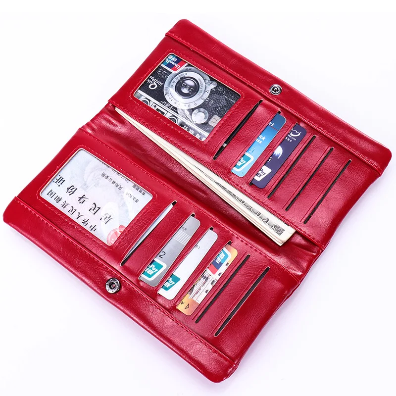 

Ladies Fashion Multicolor Wallet Long Section Simple Oil Wax Female Card Holder Wallet Casual Personality Multi-function Clutch