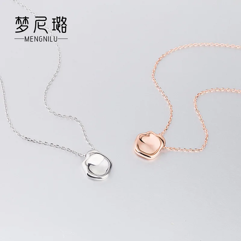 

Meng ni Lu Korean-style S925 Sterling Silver Necklace Geometry Irregular Circular Ring round Plate Women's Necklace Clavicle Nec