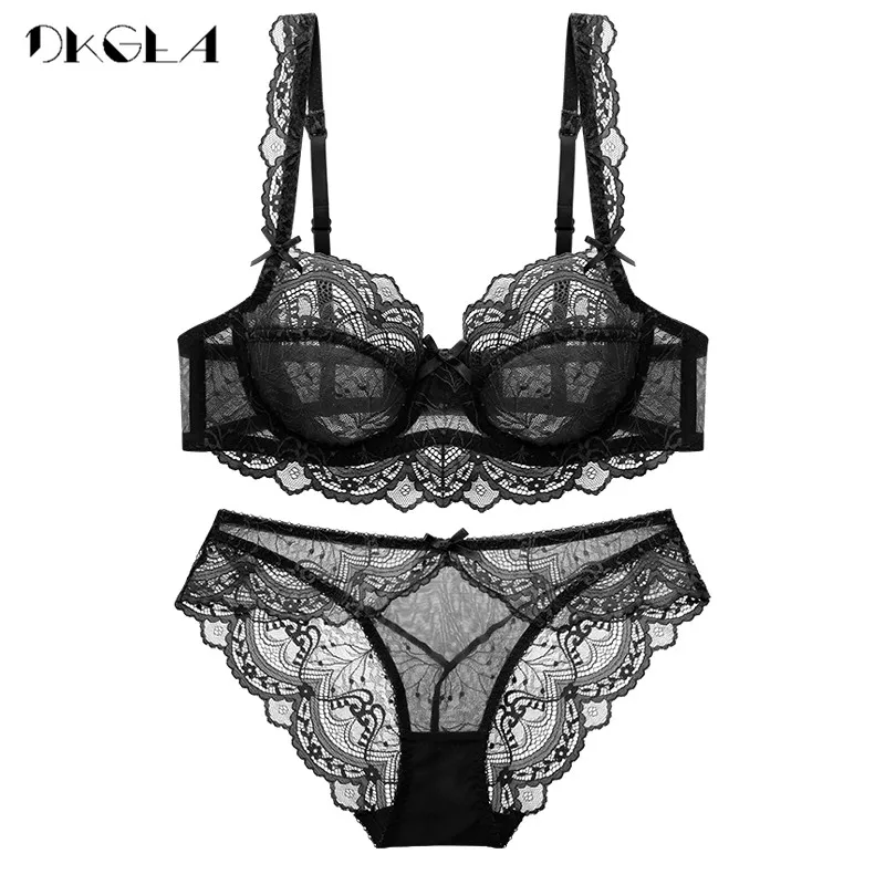 Kopen Ultradunne Beha Slipje Sets Transparante Beha Sexy Ondergoed Set Plus Size D E Cup Borduren Vrouwen Lingerie Set Lace Bras