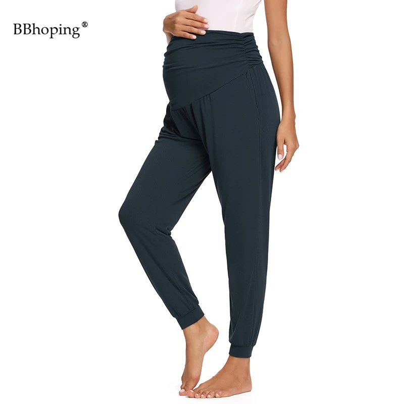 Maternity Sweatpants High Waist Side Ruched With Pockets Pregnancy