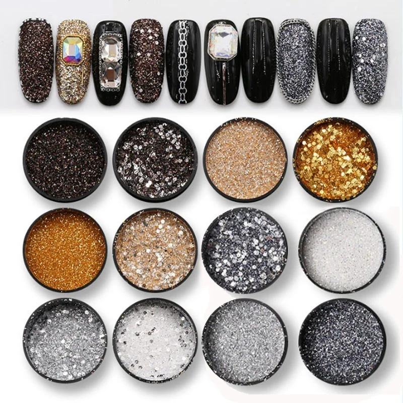 6 Pcs/set Shiny Silver Glitter Sequin Black Glitter Powder Nail Art DIY Powder Dust Fairy Dust Makeup Manicure Nail Decoration