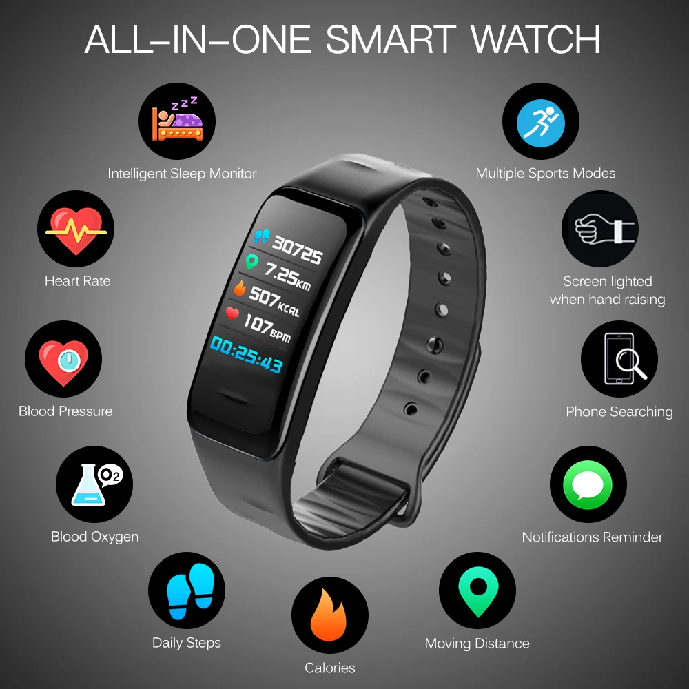 

Smart Wristband Fitness Tracker Watch Heart Rate Step Counter Calorie Counter Sleep Monitoring IP67 Women Men Smart Bracelet
