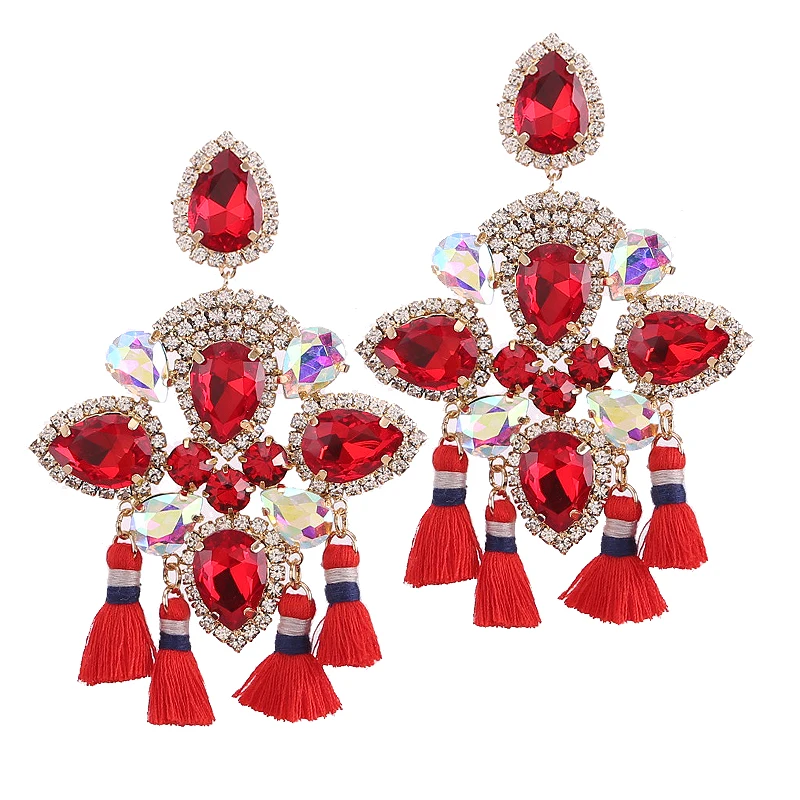 New Fashion Rhinestone Tassel Earrings For Wome Fringe Drop Dangle Earring Boho Aretes Big Women Female Jewelry | Украшения и