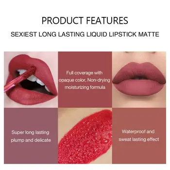 

6pcs/set Velvet Matte Liquid Lipstick Waterproof Long Cup Glosses Case Fashion With Lip Non-stick Women Makeup Lasting Lipg V4N0