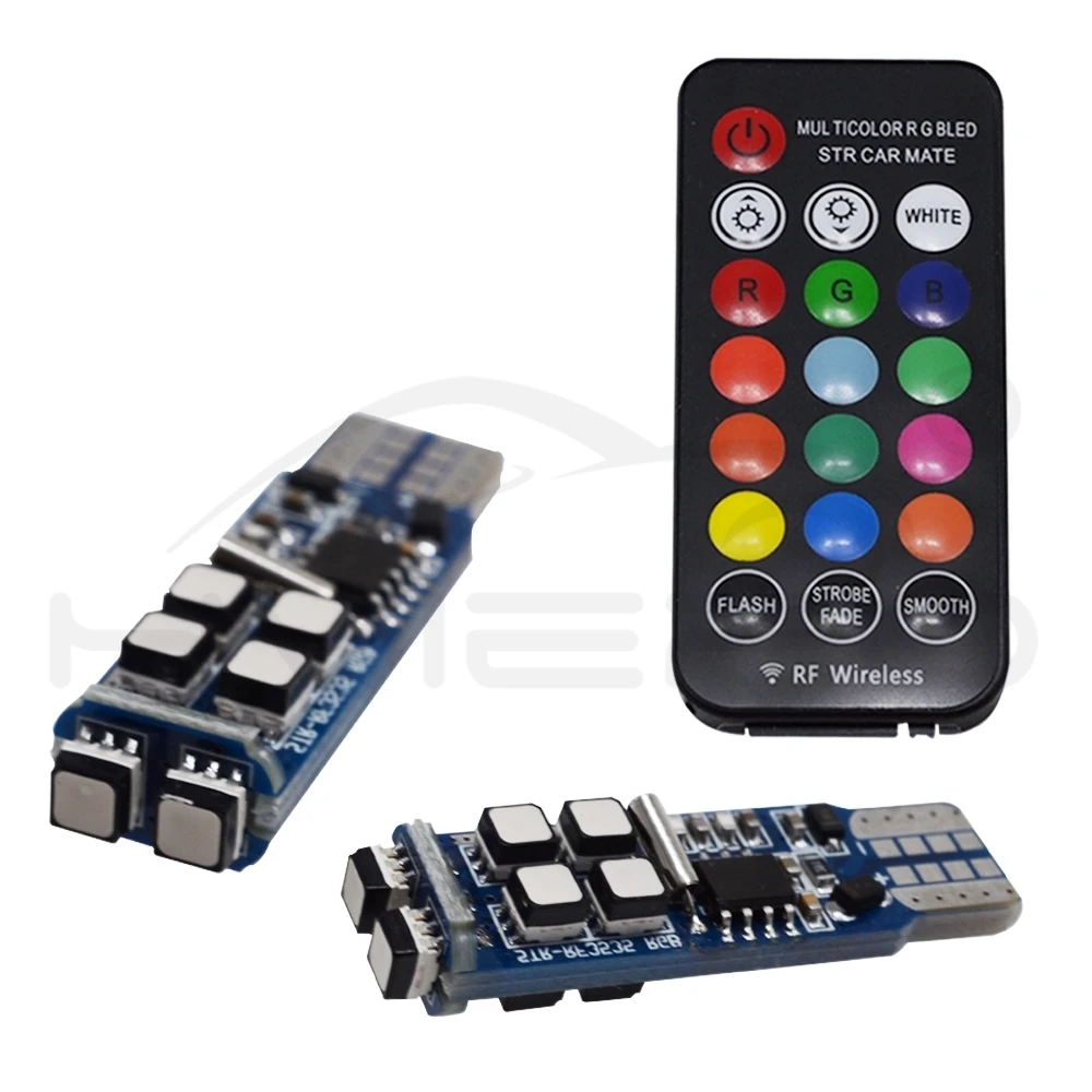 Hviero T10 W5W RF Control RGB Led Reading Light RGB T10 LED 194 168 Car Clearance Light License Plate Light Position Light 12V