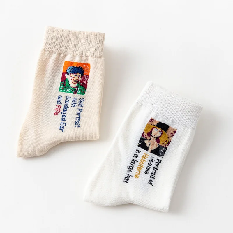Женские носки Ван Гог, носки без пятки с масляными рисунками, хлопковые Повседневные Носки с рисунком для девочек Harajuku, забавные женские носки с милым принтом