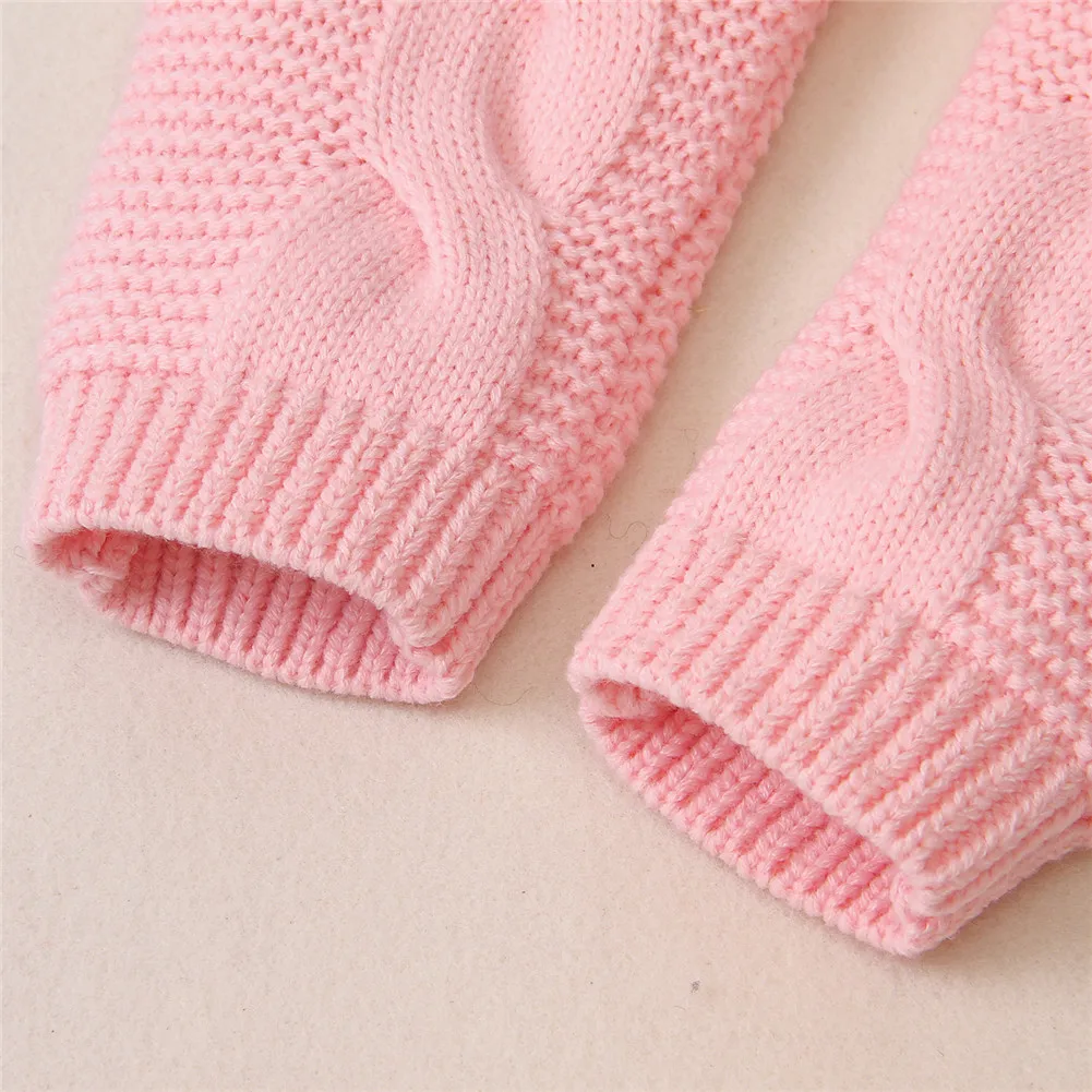 0-24M Autumn Winter Infant Kids Girls Boys Rompers Knit Solid Long Sleeve 3D Ears Hooded Jumpsuits Clothes