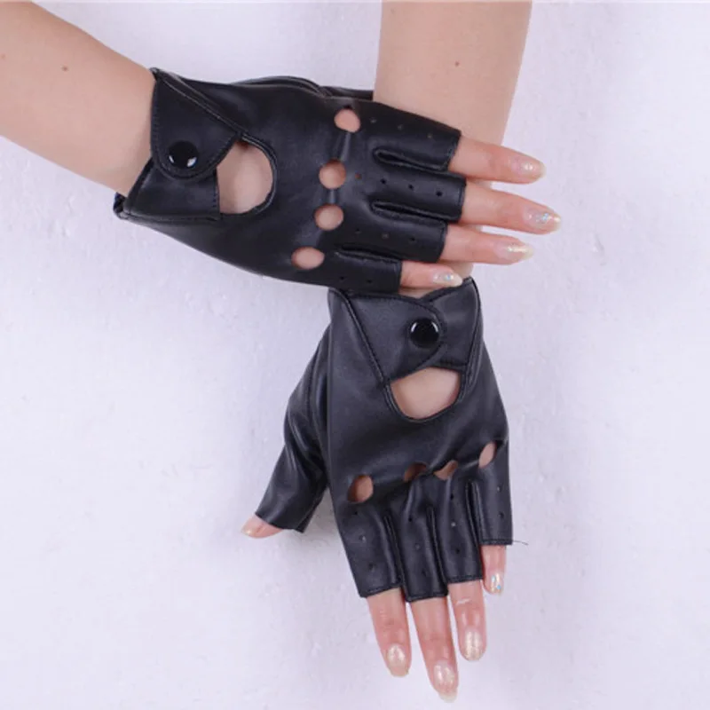1 пара, унисекс, черные кожаные перчатки без пальцев из искусственной кожи, однотонные женские, половина пальца, для вождения женщин и