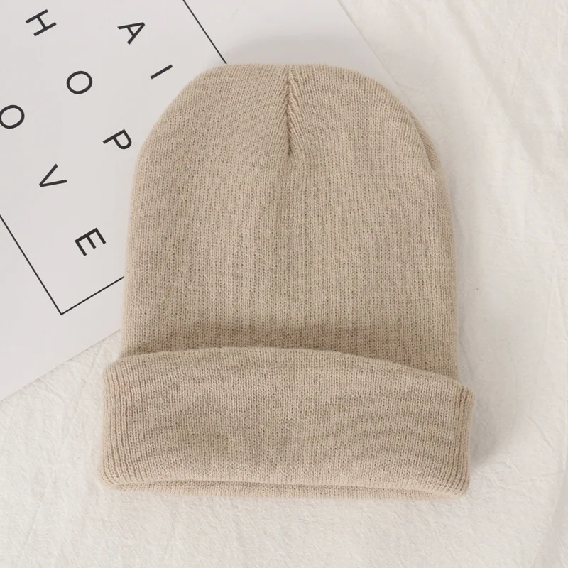 Хаки 10 шт./партия, Новые однотонные шапочки Skullies, шапки, теплая вязаная Осенняя зимняя шапка для женщин, мужчин, хип-хоп шапка - Цвет: Хаки
