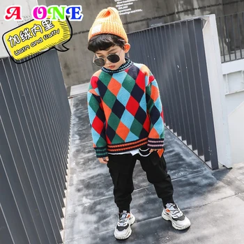 

Winter baby boys sweater casual brand color plaid Plus velvet kids sweater fashion Christmas clothes 2~8 years