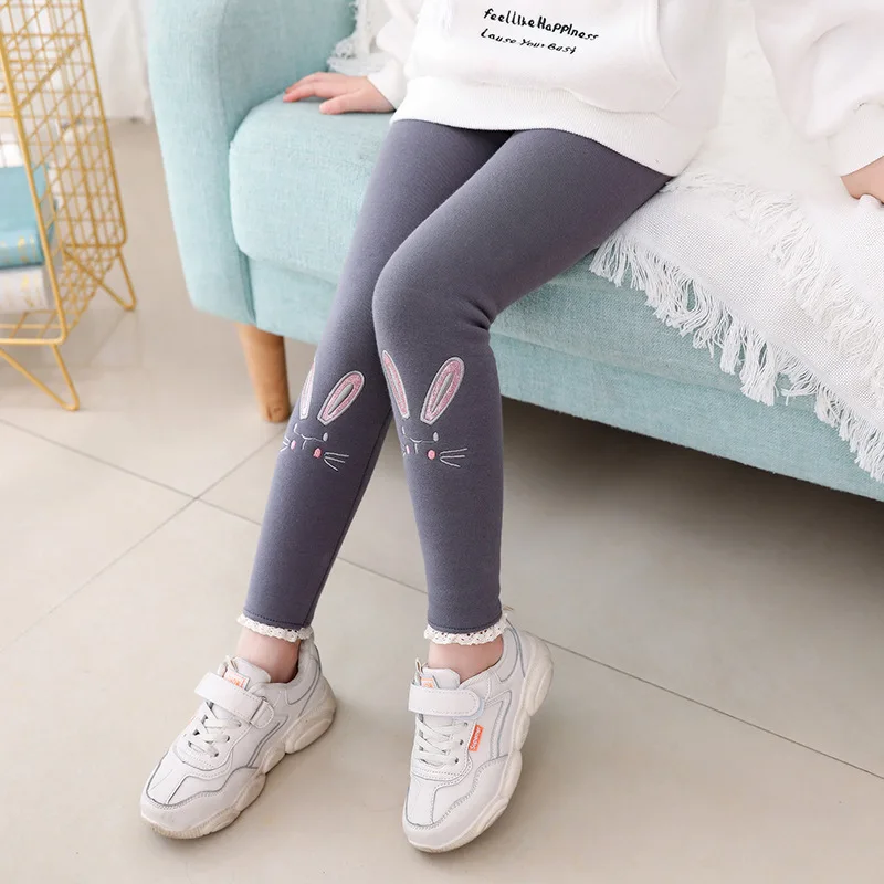 Зимние детские штаны; леггинсы для девочек; детские штаны с милым кроликом и котом; теплые штаны из плотного флиса для маленьких детей; брюки для девочек