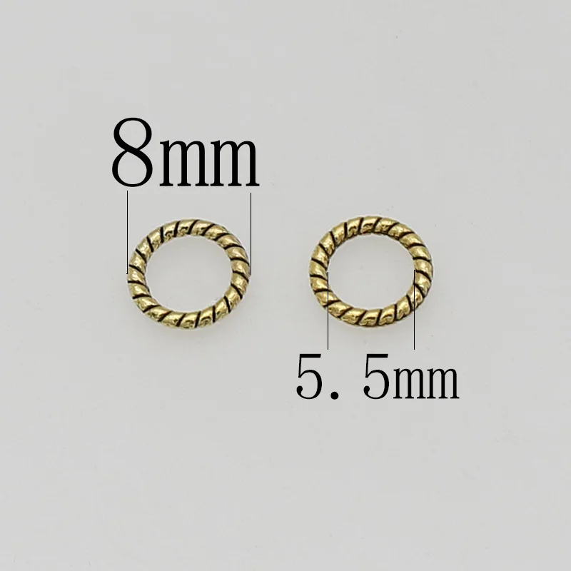 100 개/몫 빈티지 트위스트 라운드 커넥터 8mm 골동품 골드/실버 귀걸이 닫기 점프 링 연결 DIY 쥬얼리 액세서리