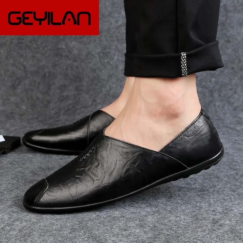 

Italian Men Shoes Casual Brand Genuine Leather Men Loafers Luxury Moccasins spring British Style Breathable Slip On Boat Shoes 3