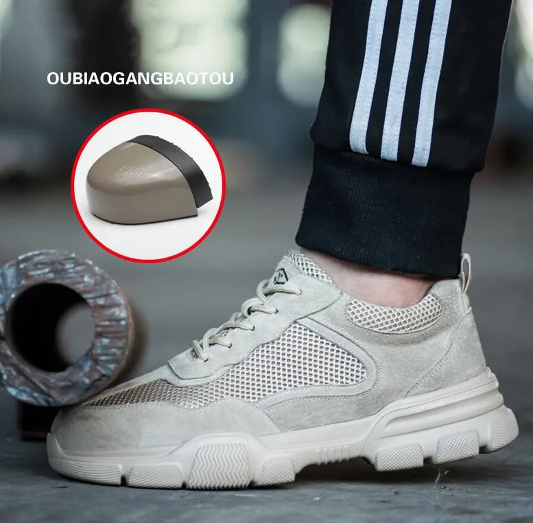 

Men Steel Toe Safety Work Shoes Breathable Mesh Industry Safety Boots Lightweight Waterproof Puncture Proof Casual Shoes Male