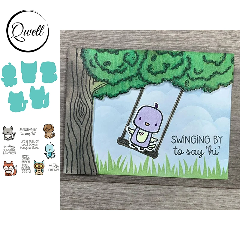 Qwell金属切削ダイスとクリアスタンプステンシル動物キティ犬キツネフクロウchickie鳥送信サンシャイン言葉 ホット販売 Cutting Dies Aliexpress