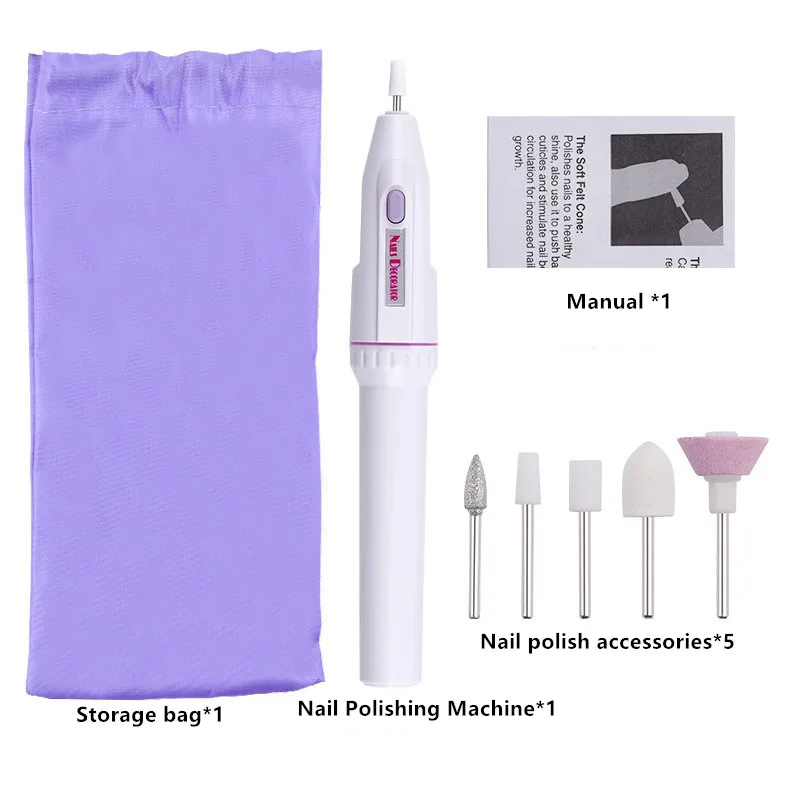 5 In1 Electric Mini Nail Machine Art Drill Carve Grinder Professional Polisher Set Portable Battery Type Nail Art Tools
