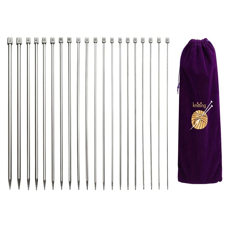 Knitting Needles, Straight Single Pointed Knitting Needles Kit, 22 Pcs