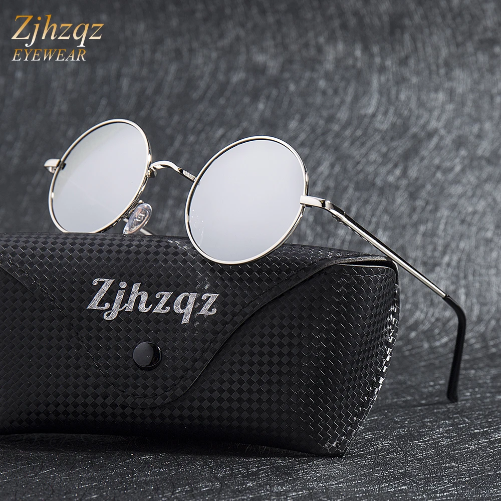 

ZJHZQZ Metal Steampunk Round Polarized Sunglasses Mens Womens Silver Mirrored Coating Lens Eyewear Retro Vintage SunGlasses