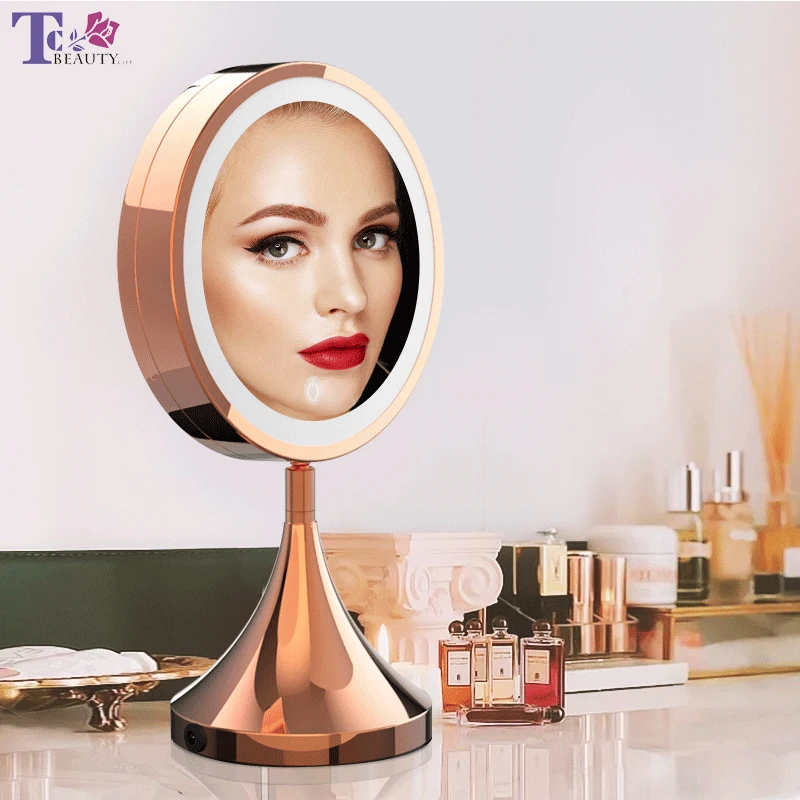 

High Quality LED Makeup Mirror 8 Inch Rose Gold HD Vanity Mirror Desktop Adjustable Touch Control Brightness Cosmetic Mirrors