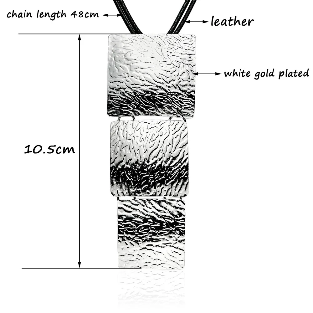 SINLEERY Sexy Big Square Long Pendant Necklace Black Leather Chain Maxi Statement Jewelry For Women XL176 SSF - Image 6