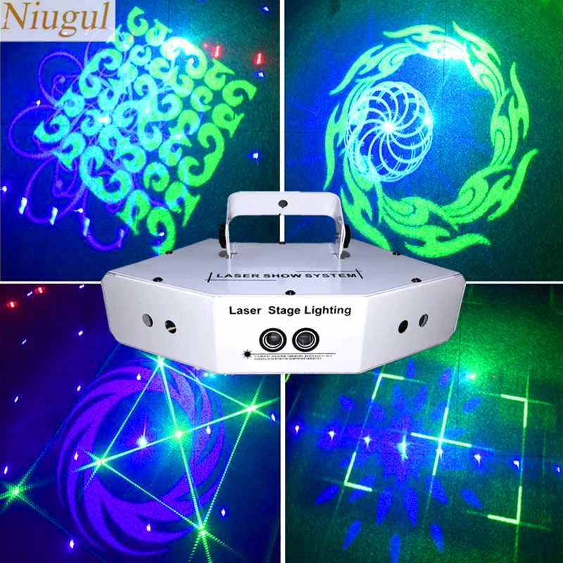 

6 Lens RGB Beam 16 Patterns Laser Scanner Light Home Party DJ Stage Lighting KTV Show Sector Laser DMX512 Image Lines Scan Light