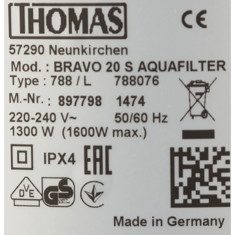 Пылесос моющий Thomas Bravo 20S Aquafilter 1600Вт синий/красный