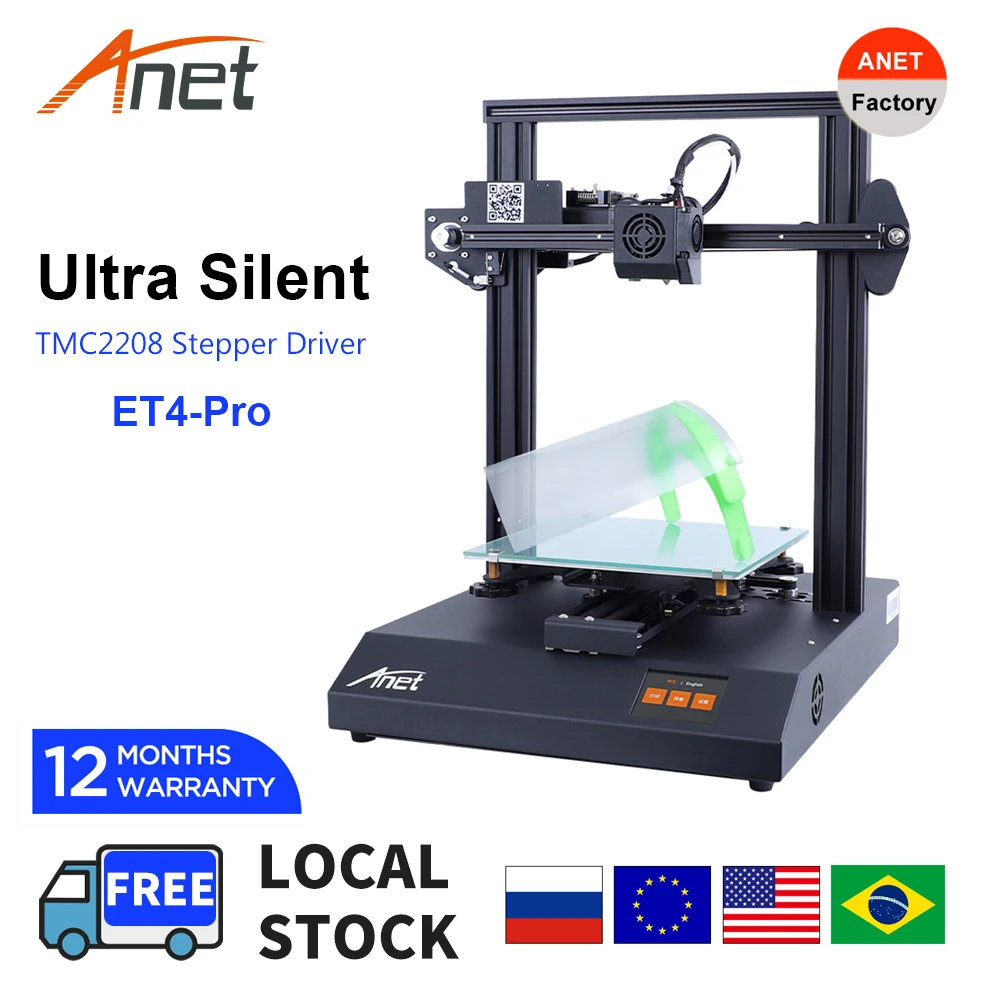 US $211.58 Silent 3D Printer Anet ET4 Pro With TMC2208 Silent Stepper Driver High Precision FDM With Auto Bed Leveling Resume Printing