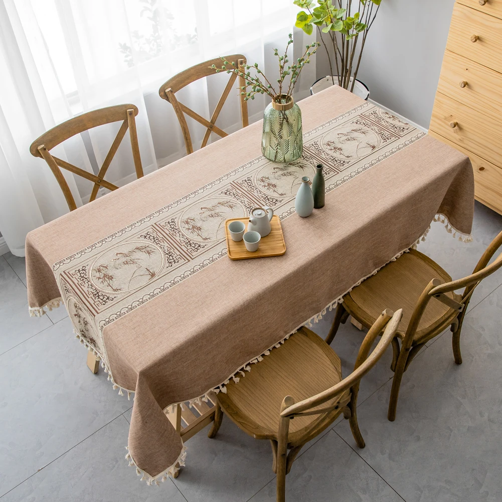 

Ethnic Style Tablecloth, Tea Table Cloth, Tassel Tablecloth, Cotton, Linen, Removable and Washable, Suitable For Wedding Parties