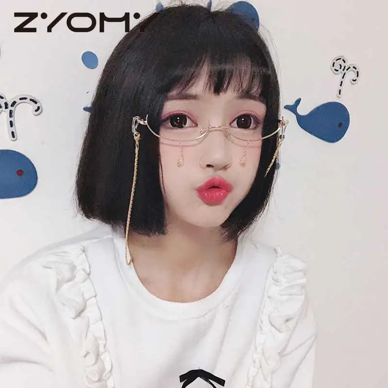 Zyomy сплав TikTok очки женские очки Подвесные Украшения Половина рамки Lensless без цепи брендовый дизайнер капли воды бескаркасные