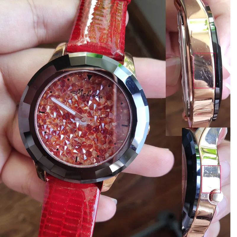 Распродажа! Дефекты царапины демонстрирует образцы выцветает Цвет Julius Для женщин часы Япония кварцевых часов из натуральной кожи Нержавеющая сталь без коробки
