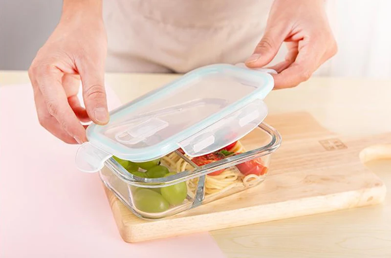 New style Glass Lunch Box Food Storage Box Microwave Bento Box school food containers with compartments