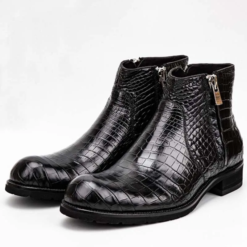 

yinshang crocodile boots male new work boots male high-top shoes crocodile leather shoes British men crocodile men boots
