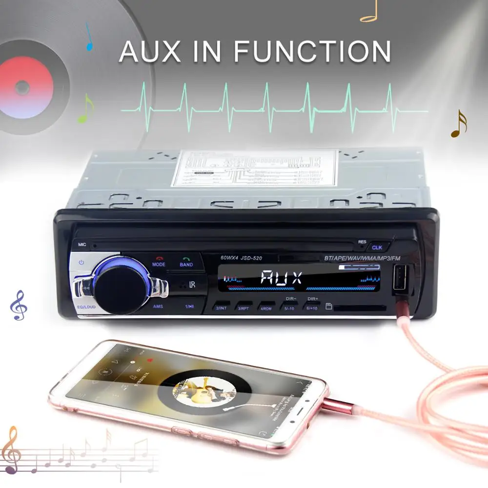 Автомагнитола jsd 520 12 в Bluetooth автомобильный стерео In dash 1 Din FM Aux вход поддержка Mp3/MP4