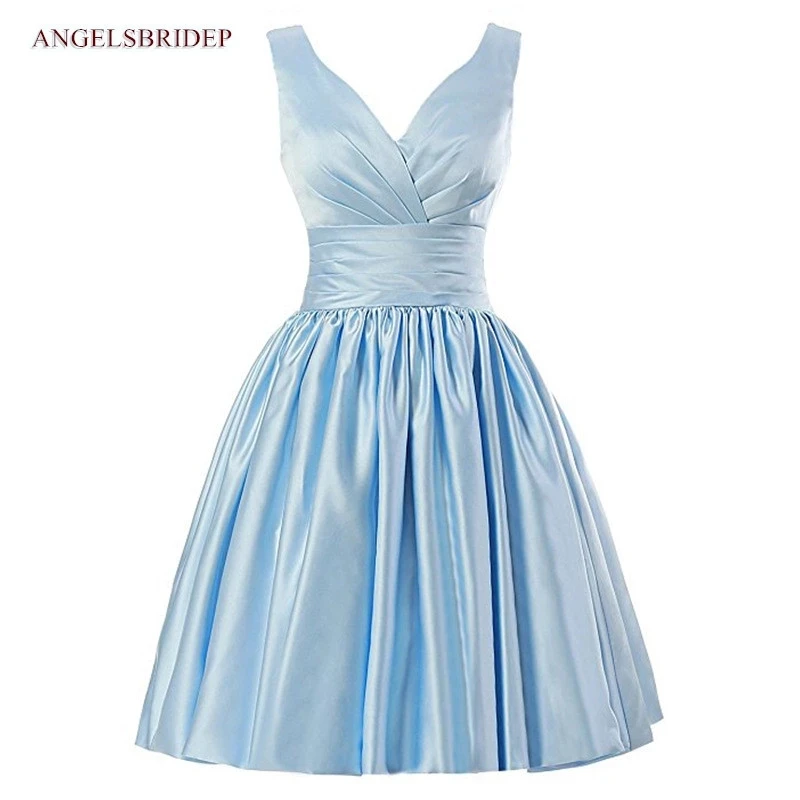 

Винтажный ремень с v-образным вырезом платья для выпускного вечера 2020 из высококачественного атласа с завышенной талией Короткие платья для выпускного женские вечерние платья