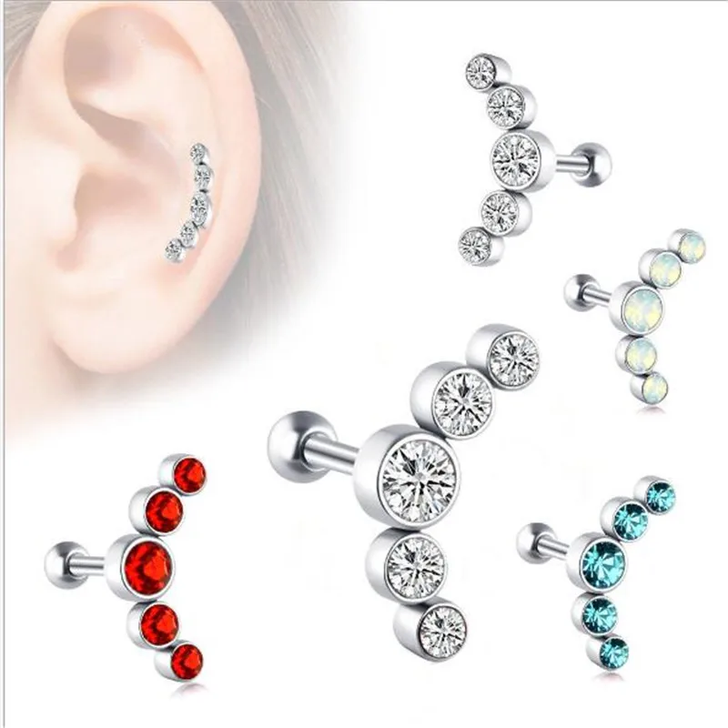 2019 Trendy Punk High Quality Stud Earrings Women Men White Crystal Piercings Fashion Ear bone Jewelry Gifts | Украшения и