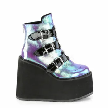 

Buckle Metal Ankel 2020 Boots Women Black White Punk Female Platform Boots Women Wedges High Heels Wedges Boots Botas Mujer