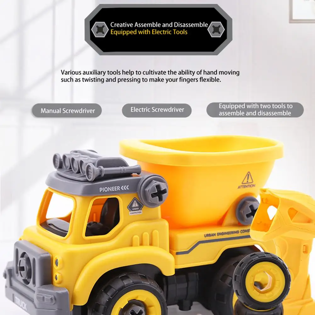 3 In 1 DIY Truck Dumper Crane Excavator Take Apart Toys With Electric Drill Remote Control 4