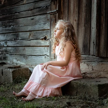 

2020 Summer Baby Girl Pink Cotton Linen Long Dress Kids Sleeveless Princess Girl Dress For 3-14 Years