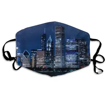

Women Men Teens Washable Reusable Face Masks with Elastic Ear Loop, Anti Dust Pollution Face Mask (USA Chicago Skyline Night