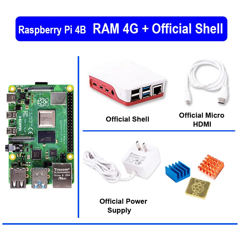 RAM 4GB with Case Официальный Raspberry Pi 4 Модель B 4B с 1/2/4 GB Оперативная память 1,5 ГГц 2,4/5,0 ГГц WI-FI Bluetooth5.0 чехол вентилятор охлаждения радиатора Питание - Bundle: RAM 4GB with Case