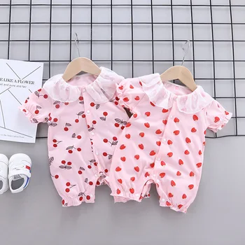 

Infants Summer New Style Pure Cotton Even Body 0-3-9 Month Baby Girls Thin Short Sleeve Cute Outer Wear Climbing Clothes