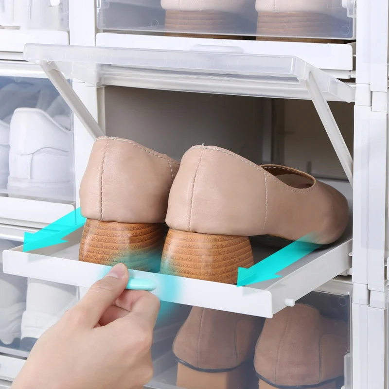 

New 3pcs/set Drawer Type Shoe Box Thickened Transparent Foldable Shoe Storage Box Plastic Shoe Organizers Rack Cabinet