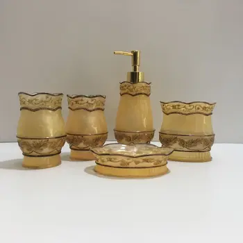 

Cup brush bathroom set luxurious fashion resin bathroom set of five pieces toothbrush cup holder Soap dish Toothbrush holder
