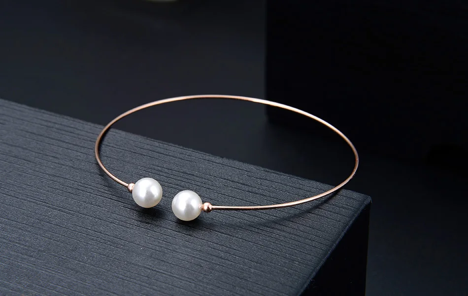 Effie Queen Sterling Silver Bangle Bracelets For Women Rose Gold Color Quality Shell Pearl Bracelet Silver 925 Jewelry BB50